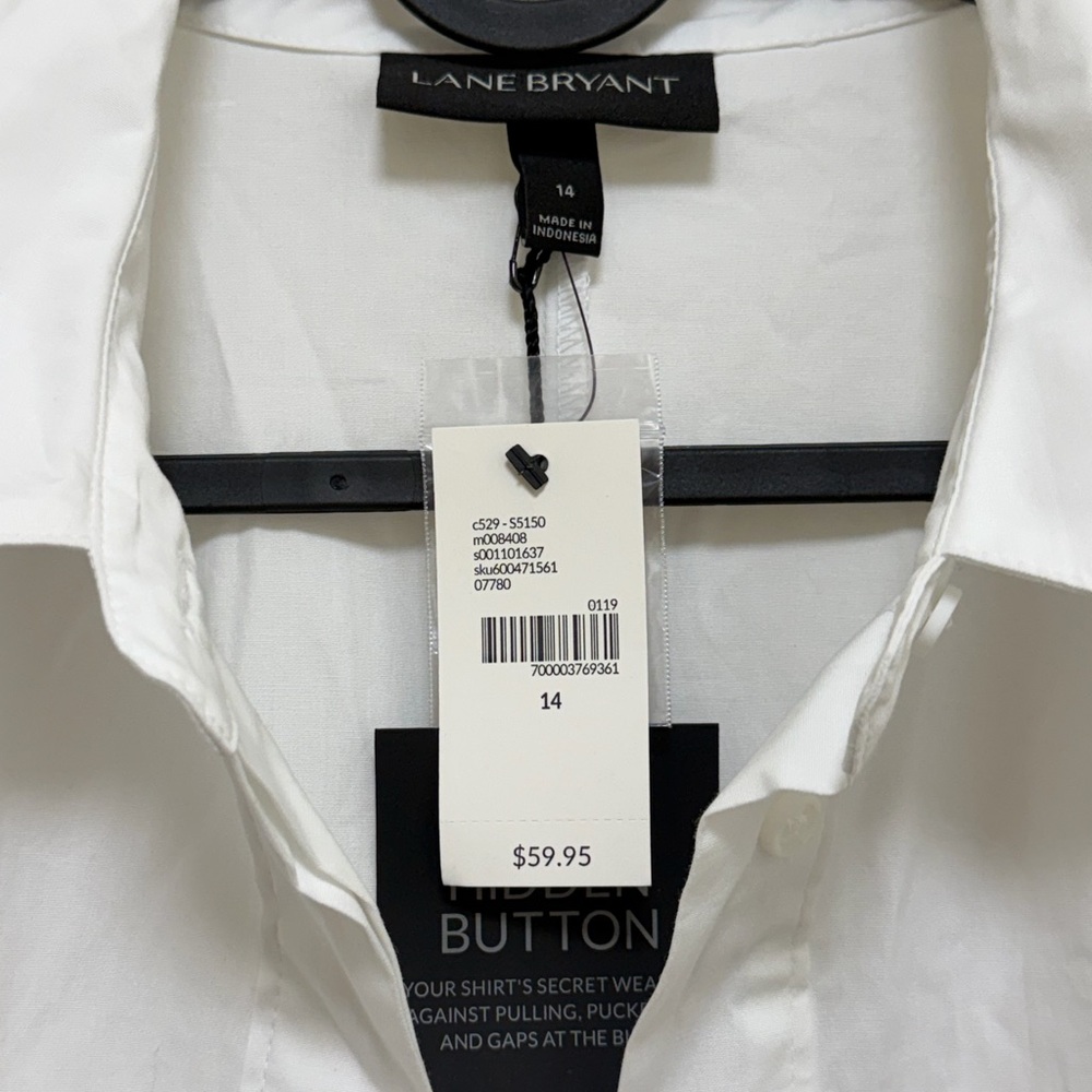 Lane Bryant Classic White Womens Button Down Shirt